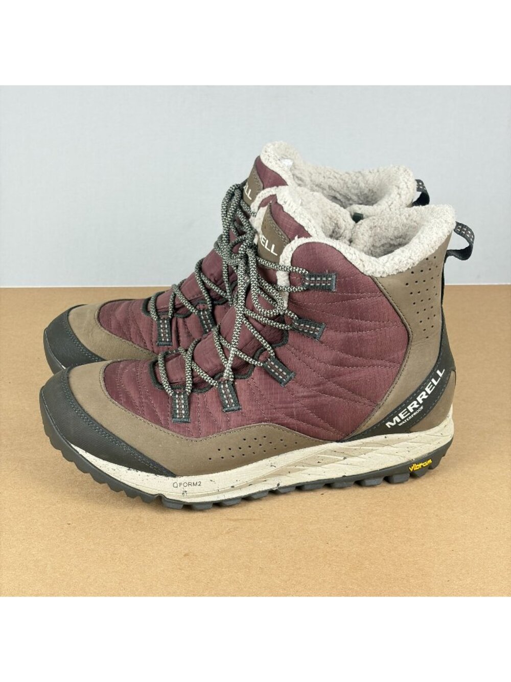 Merrell Antora Sneaker Boot Waterproof Womens 10.5 Maroon Tan Leather Lace Up